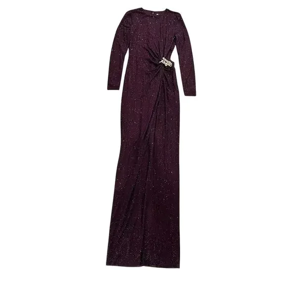 Self-Portrait Burgundy Rhinestone Embellished Maxi Dress US 4